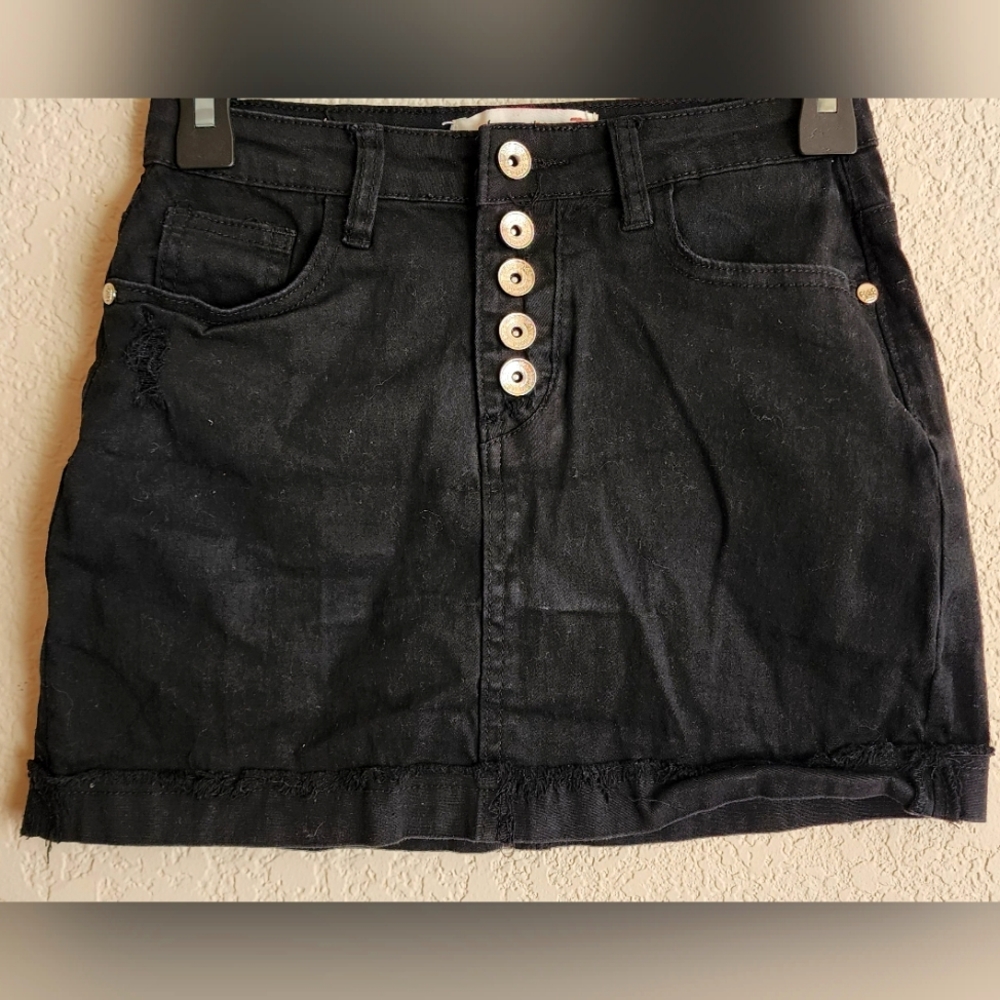 5 button distressed Jean mini skirt
